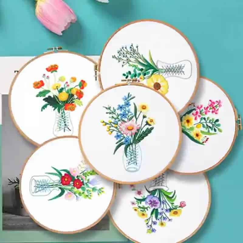 Classic and Cheerful Vase with Flowers Embroidery Kit Embroidery Kit CraftsPal
